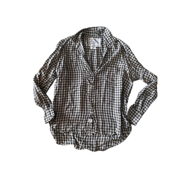 Frank & Eileen Tops - Frank & Eileen Eileen Black White Plaid Modal Button Up Shirt Woven in Italy S